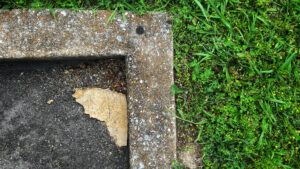 Concrete corner next to grass